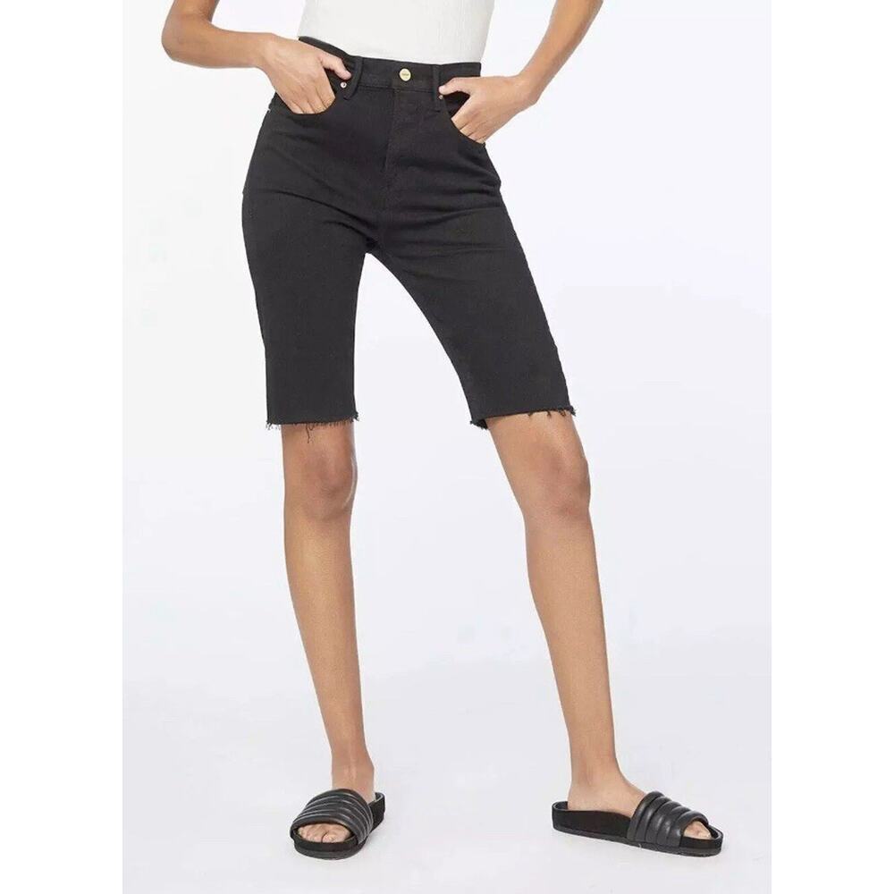 Frame Women's Black Le Vintage Bermuda Raw Edge Denim Shorts Size 28 - Picture 8 of 9